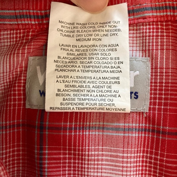 Wrangler Wrancher Western Shirt Pearl Snap Size Large Red Plaid Short Sleeves - Picture 5 of 9